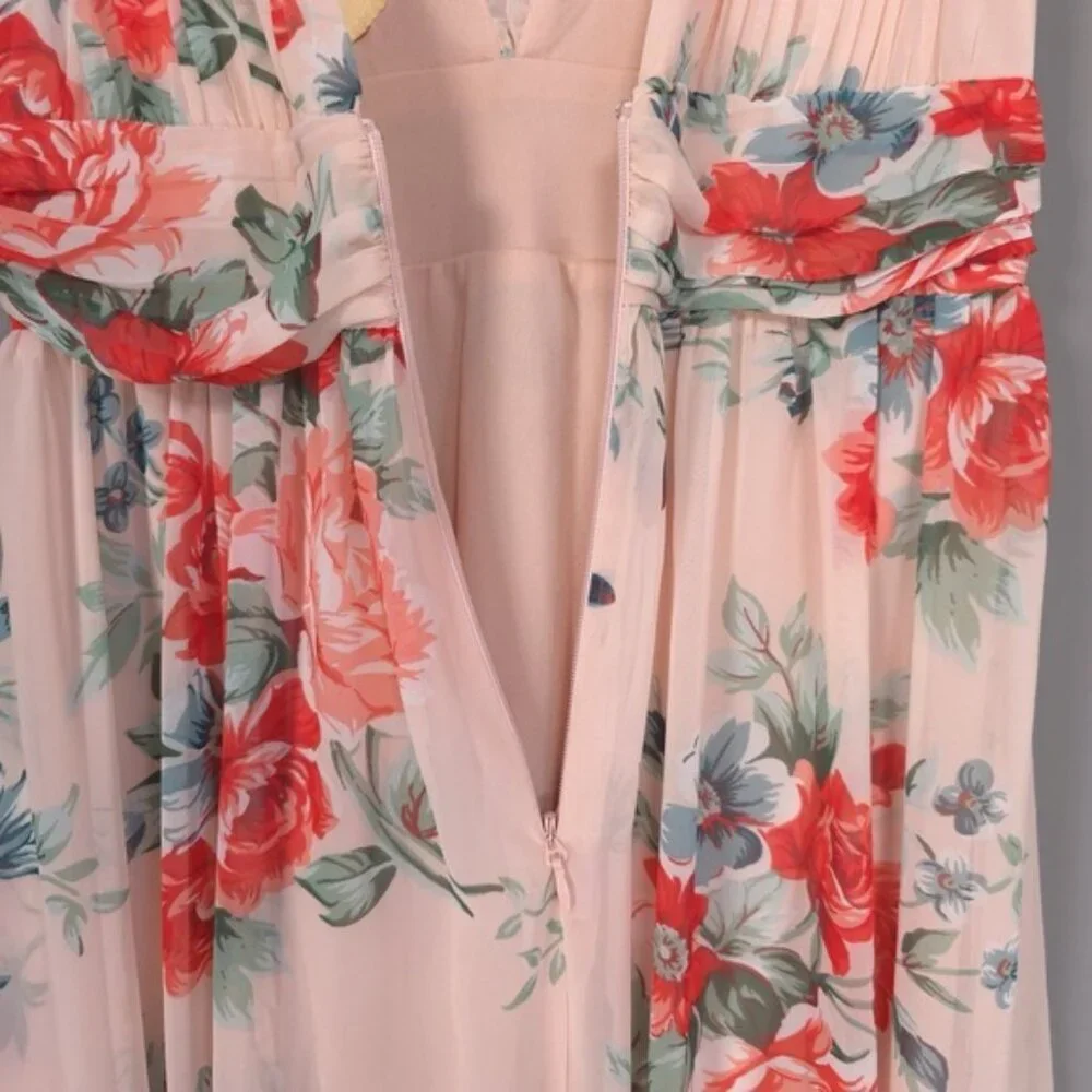 Lulus Garden Meandering Blush Pink Floral Print‎ Lined Maxi Dress MEDIUM Evening